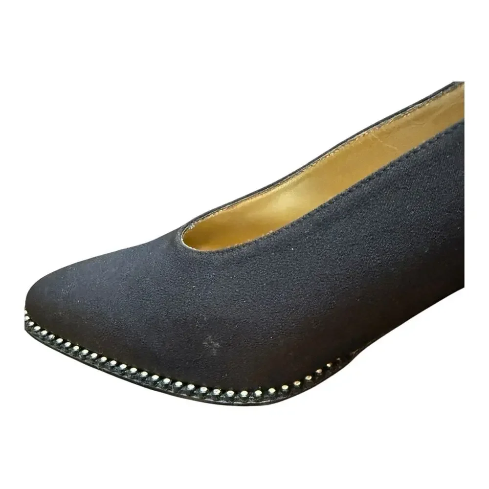 Evan Picone‎ Black Silk Pumps Classic with Rhinestone Detail Sz 9B EUC